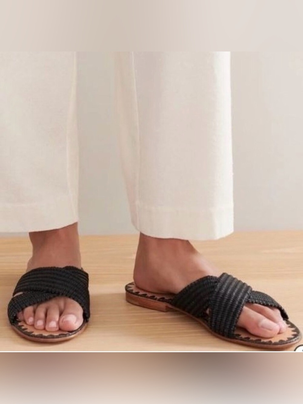 Jenni Kayne Black Casual Raffia Crossover Flat Slide Sandle Size 40 US Size 9